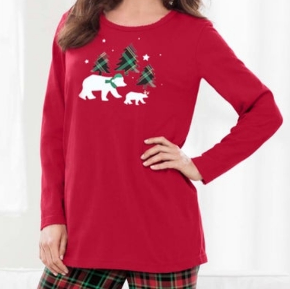 DREAMS & CO Christmas Holiday Polar Bears Red Pajama Lounge Top Size 5X Petite